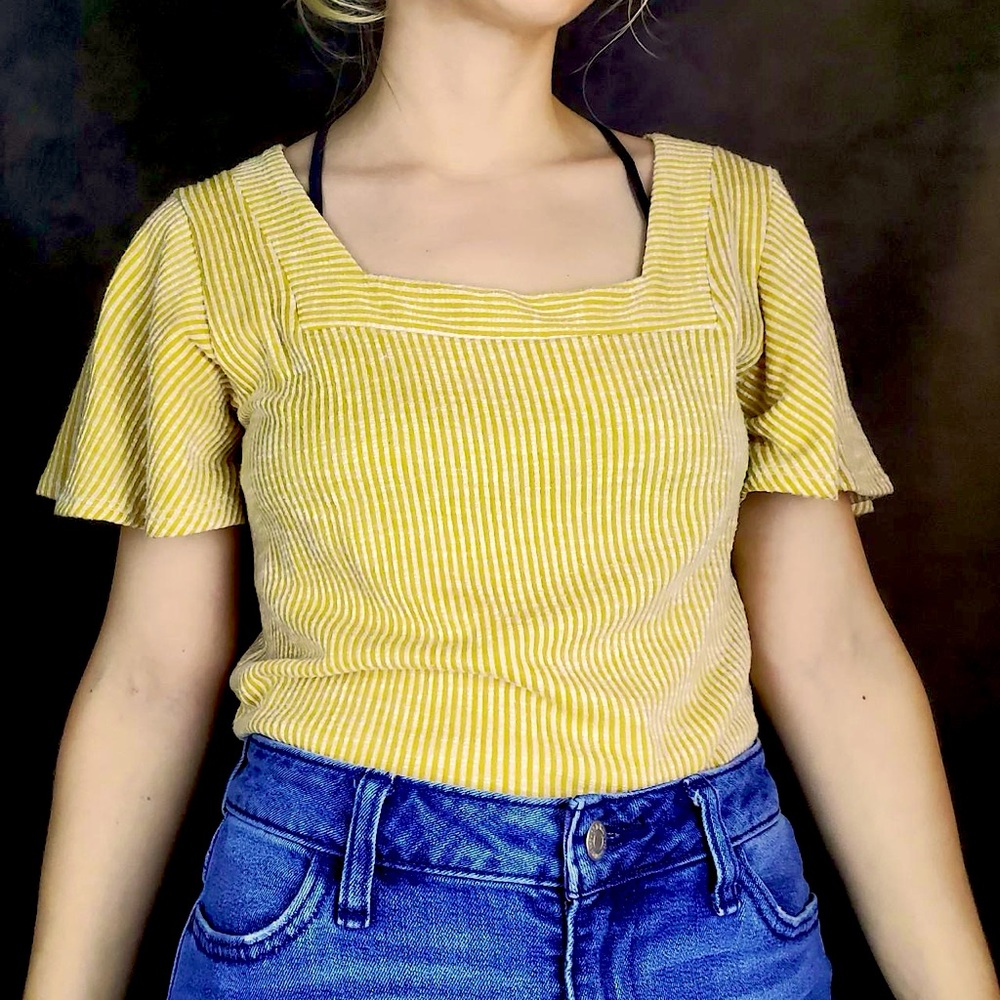 Flutter sleeve square neck striped top